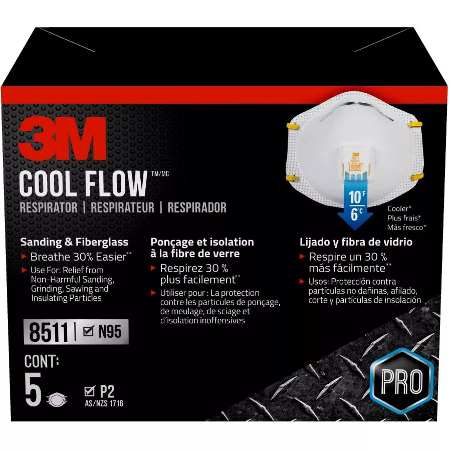 N95 Cool Flow Valve Respirator - Sanding & Fiberglass, 5 Pack
