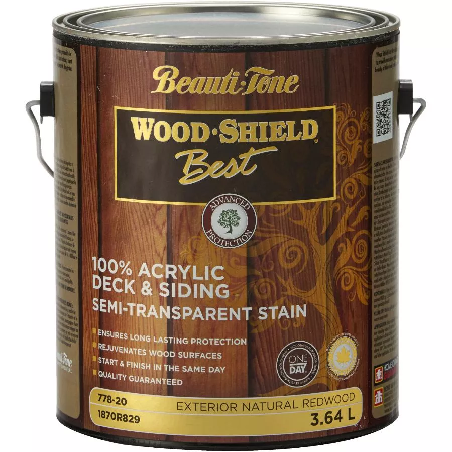 100% Acrylic Deck & Siding Stain - Semi-Transparent Redwood, 3.64 L
