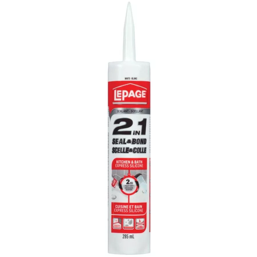 2 in 1 Seal & Bond Kitchen & Bath Silicone Sealant - White, 295 ml