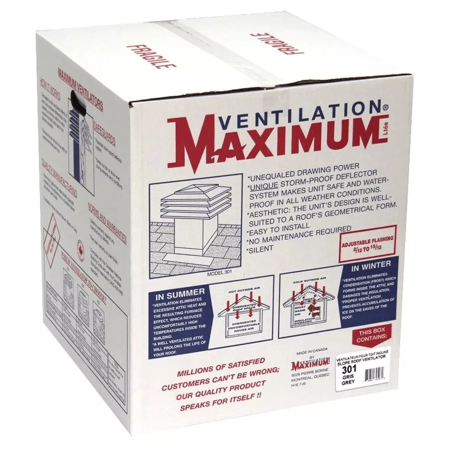 Ventilation Maximum 12" x 12" Maximum Grey Slanted Roof Vent