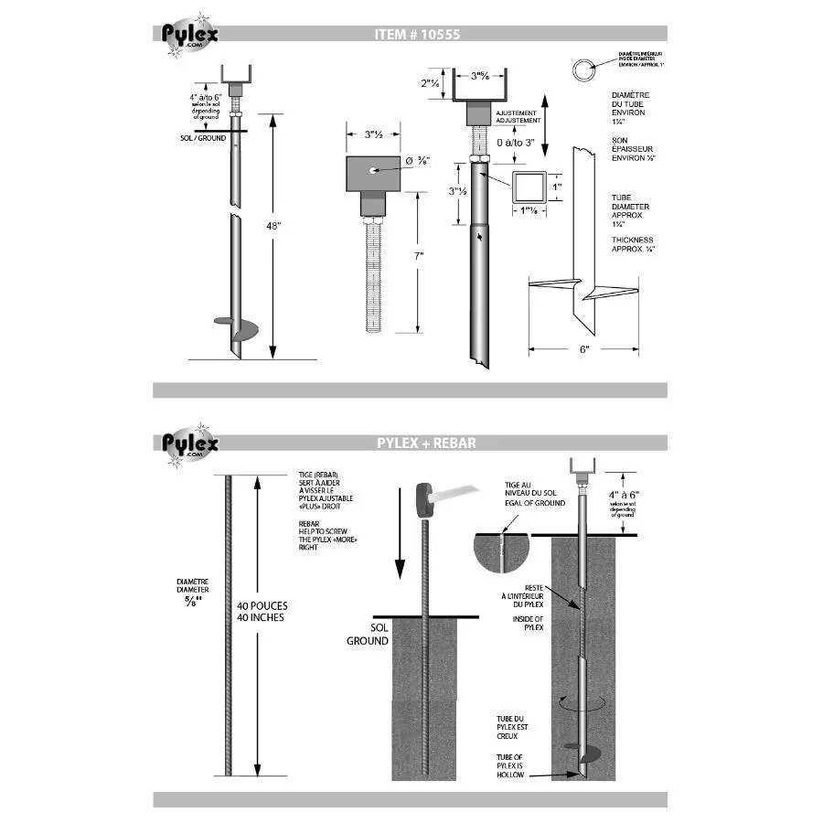 Pylex Adjustable Foundation Screw - 50" + Anchored Footing