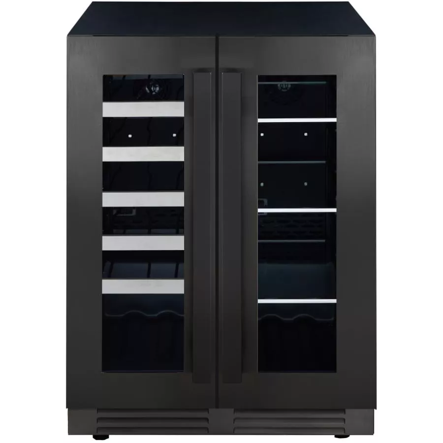 24" Dual Zone Beverage Cooler (MBWC56-FDBLS) - with French Doors, 30 Bottles + 24 Cans, Black Steel