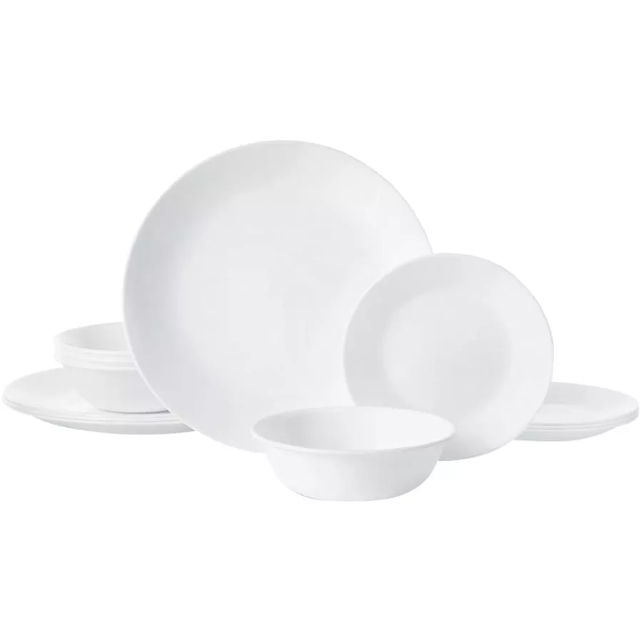 Corelle 12 Piece Glass Dinnerware Set - Winter Frost White