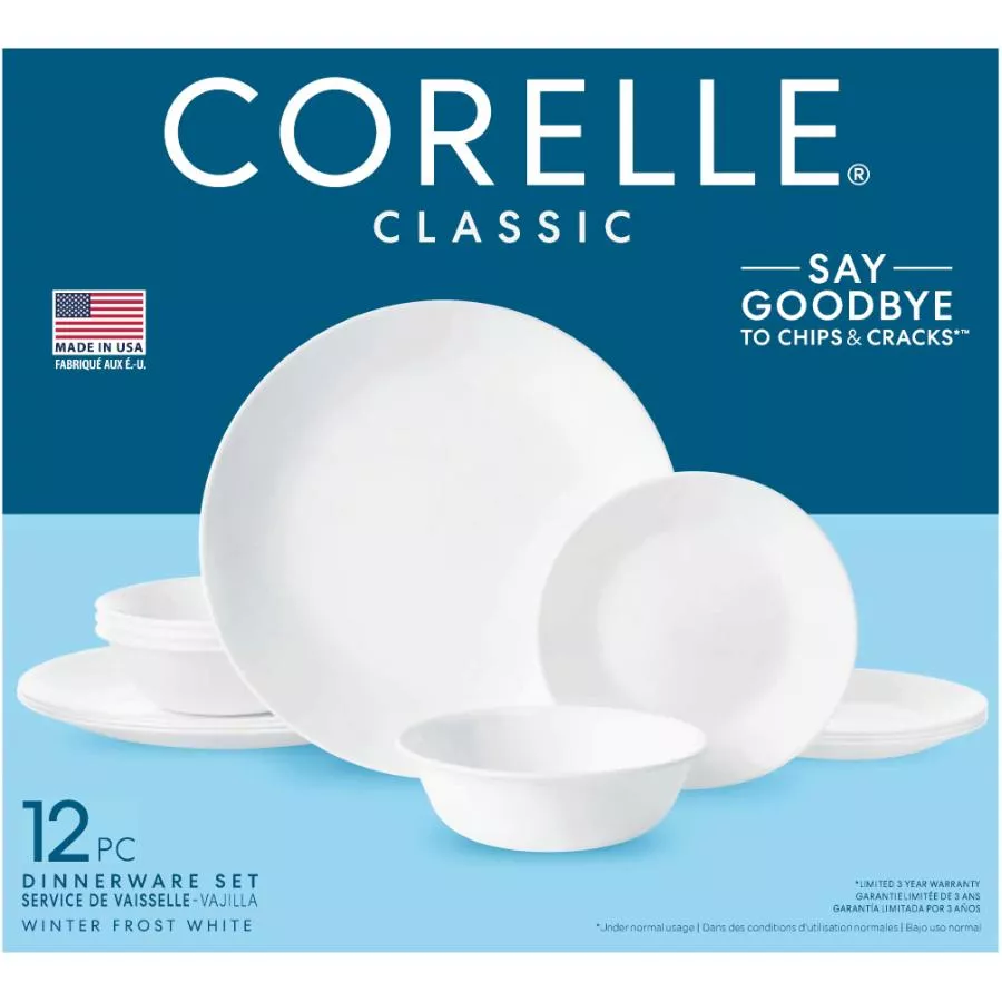 Corelle 12 Piece Glass Dinnerware Set - Winter Frost White