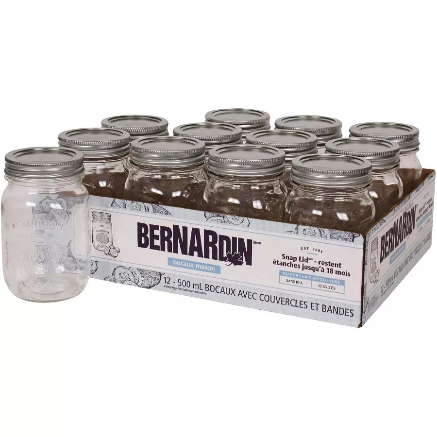Bernardin Regular Mason Jars with Lids - 500 ml, 12 Pack