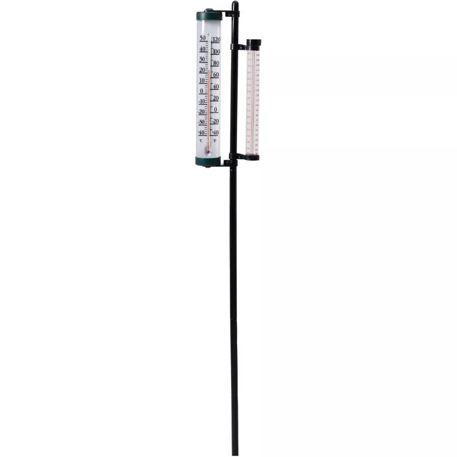 Rain Gauge and Thermometer with Stand