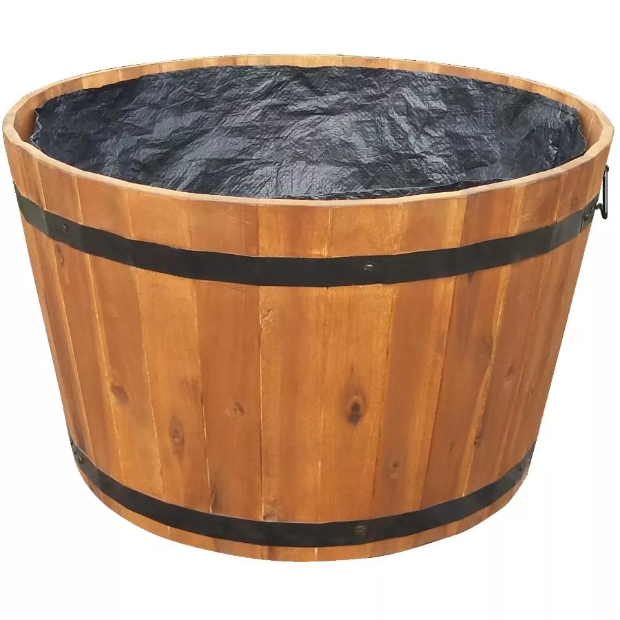 Home Gardener 25" x 15.5" Round Acacia Wood Barrel Planter