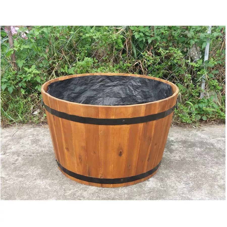 Home Gardener 25" x 15.5" Round Acacia Wood Barrel Planter