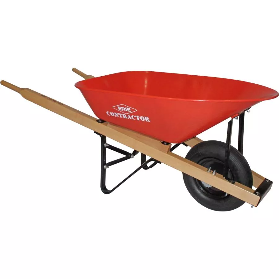 Erie 6 Cu. Ft Deluxe Steel Tray Wheelbarrow, with Wood Handles