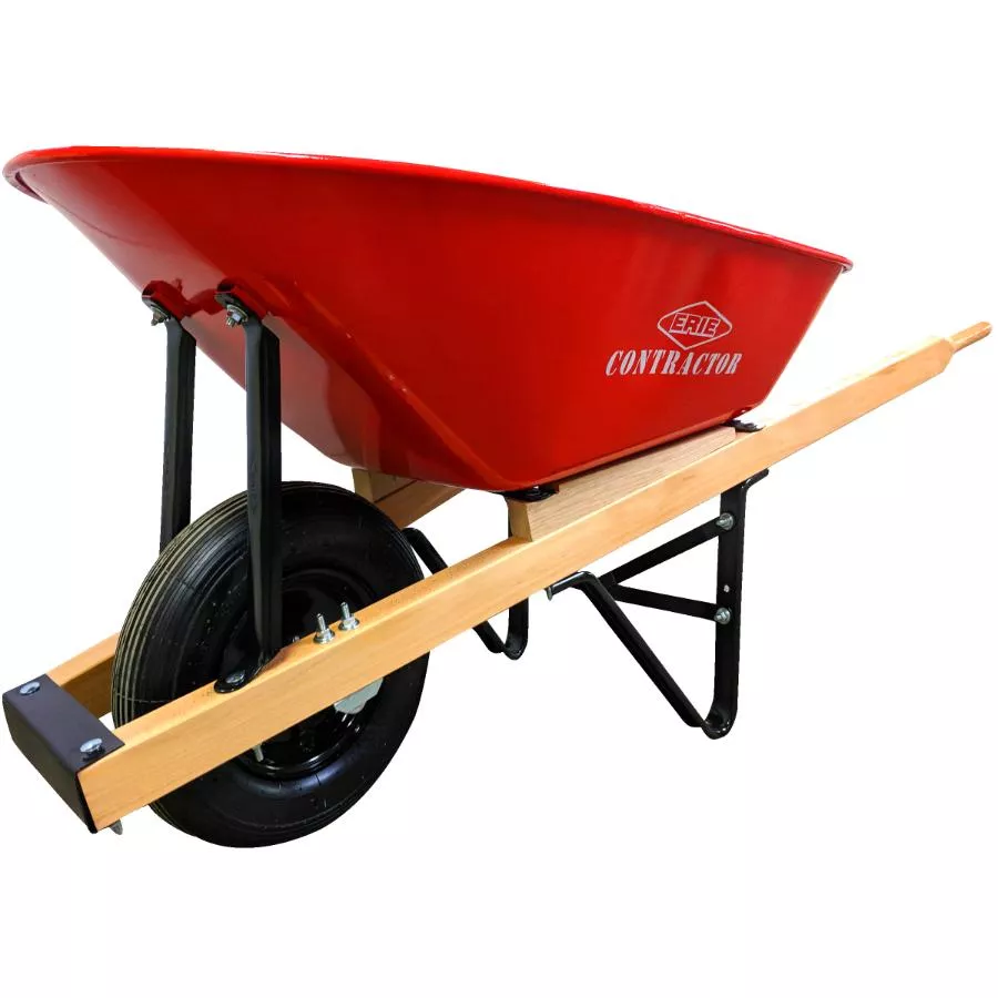 Erie 6 Cu. Ft Deluxe Steel Tray Wheelbarrow, with Wood Handles