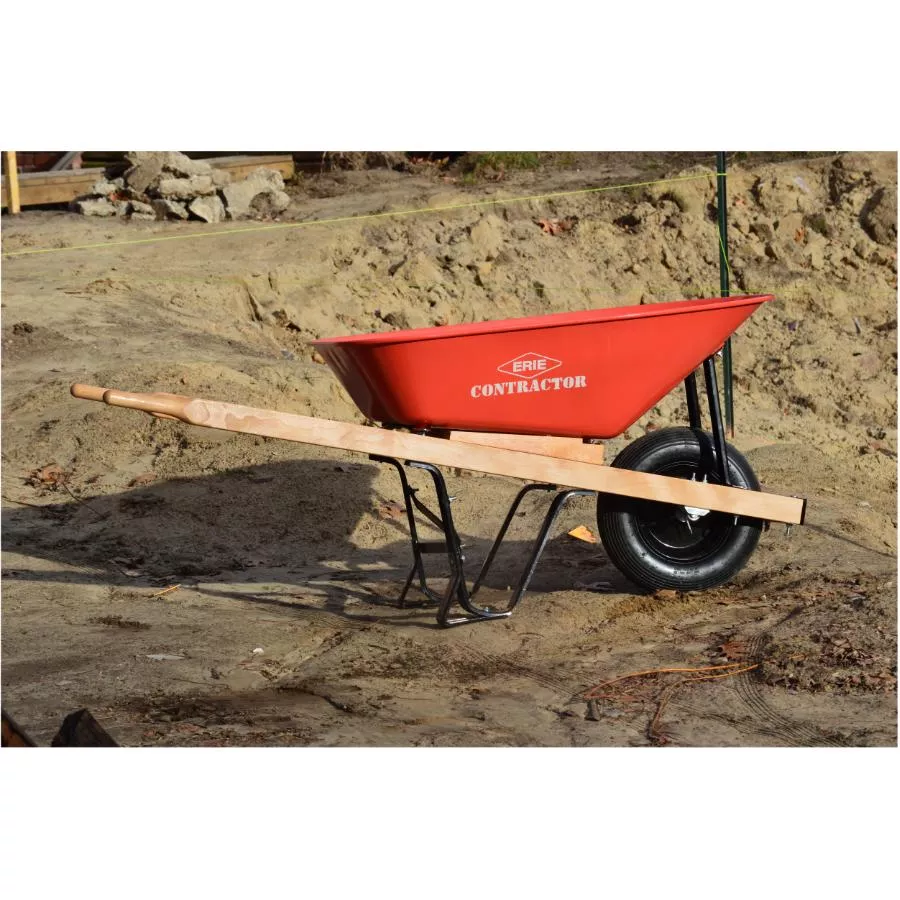 Erie 6 Cu. Ft Deluxe Steel Tray Wheelbarrow, with Wood Handles