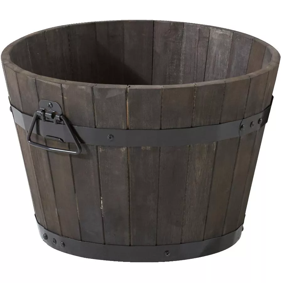 18" Acacia Wood Barrel Planter