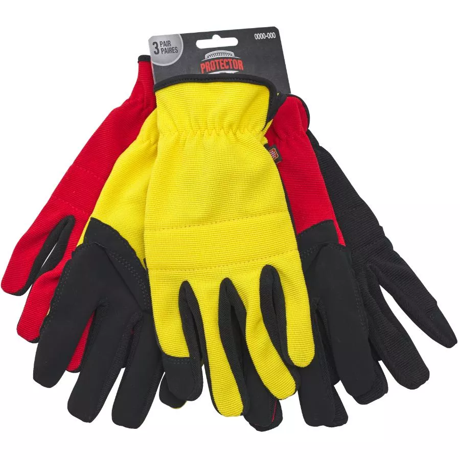Synthetic Leather & Spandex Mechanics Gloves - Large, 3 Pairs