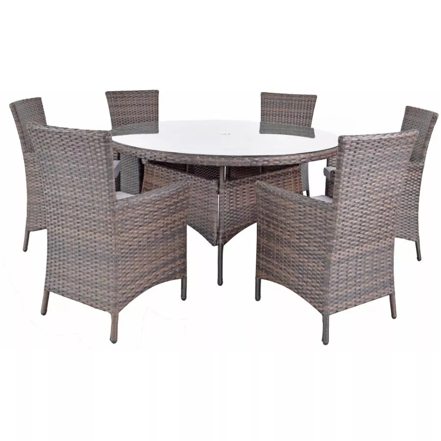 Corfu Round Woven Dining Set - 7 Piece