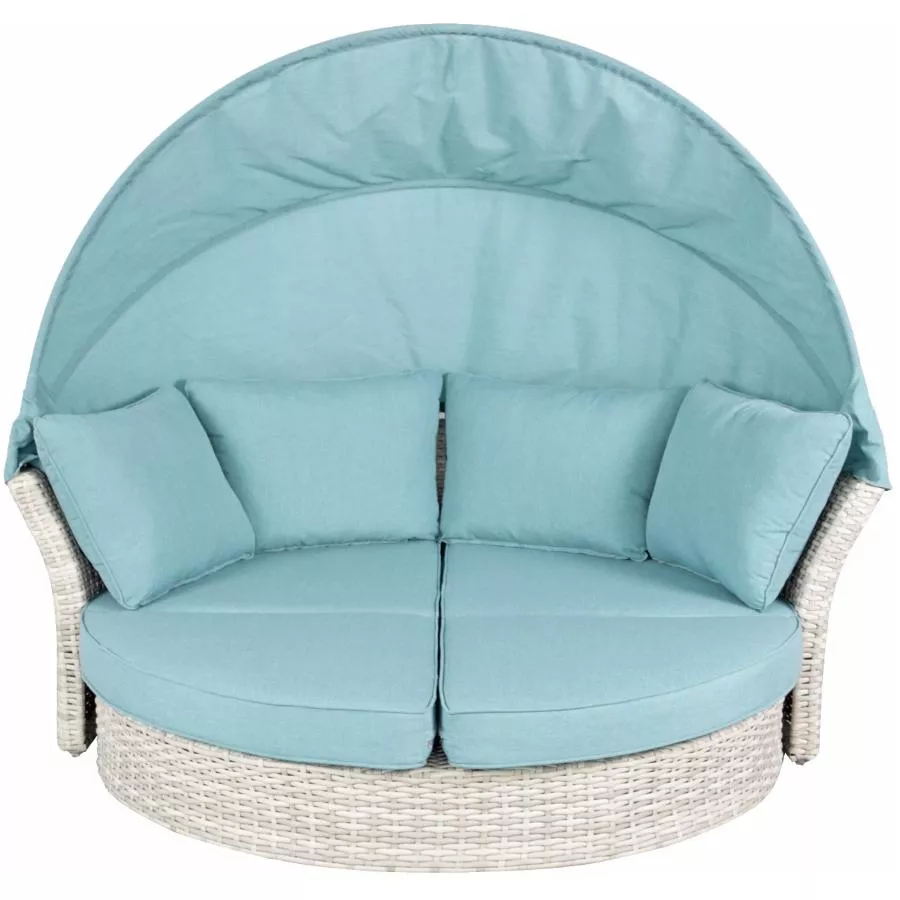 Create Wicker Canopy Daybed - with Ocean Green Cushions